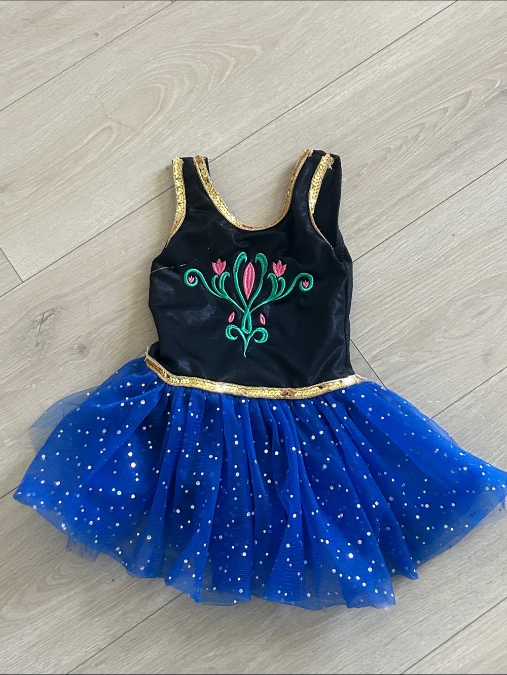 Girls Blue Sparkle Princess Costume Dress with Floral Bodicee
